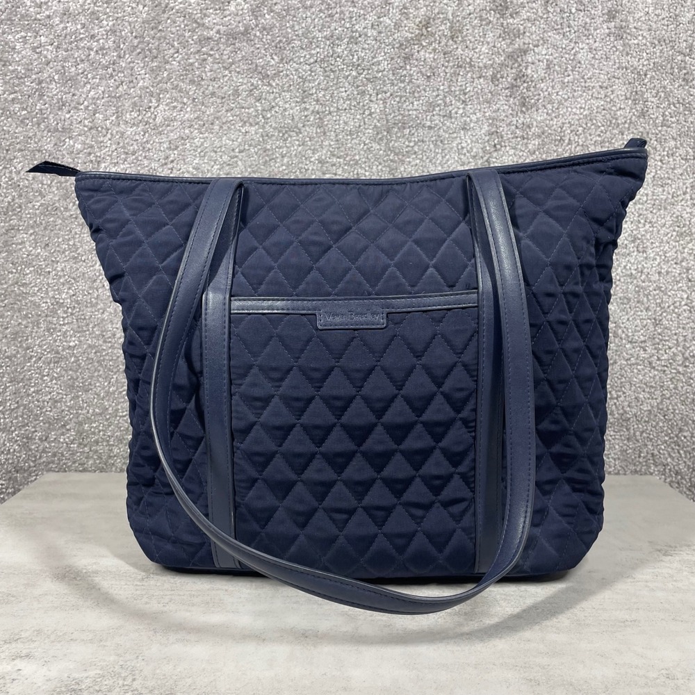 Vera Bradley Tote Womens Large Navy Blue Quilted Zip Shoulder Bag Timeless